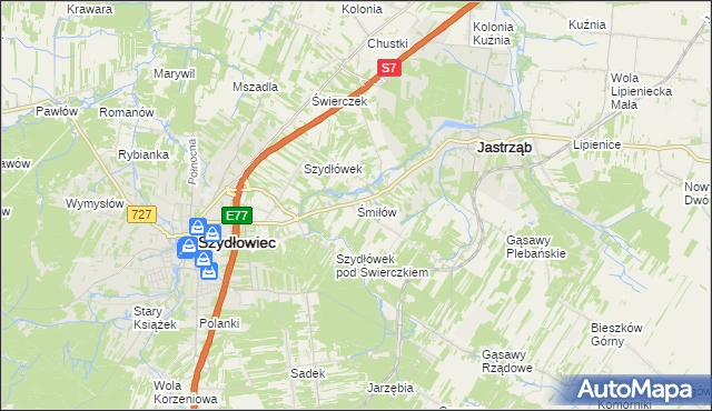 mapa Śmiłów gmina Jastrząb, Śmiłów gmina Jastrząb na mapie Targeo