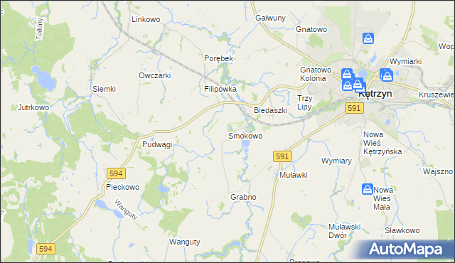 mapa Smokowo gmina Kętrzyn, Smokowo gmina Kętrzyn na mapie Targeo