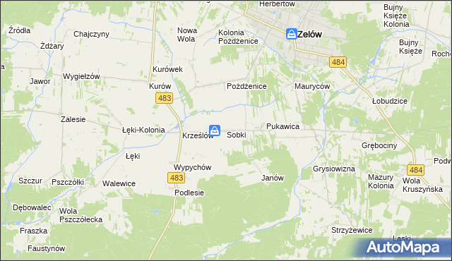 mapa Sobki gmina Zelów, Sobki gmina Zelów na mapie Targeo