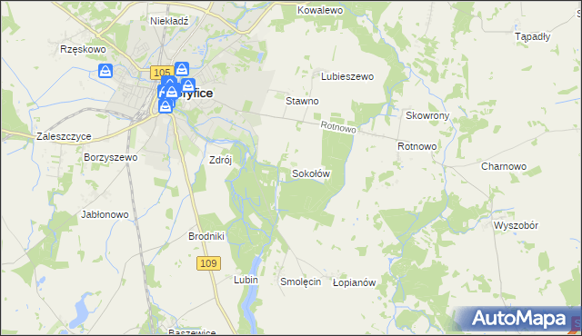 mapa Sokołów gmina Gryfice, Sokołów gmina Gryfice na mapie Targeo