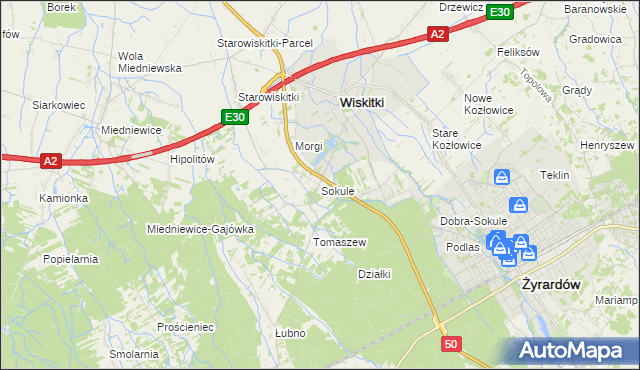 mapa Sokule gmina Wiskitki, Sokule gmina Wiskitki na mapie Targeo