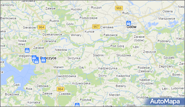 mapa Stadniki gmina Dobczyce, Stadniki gmina Dobczyce na mapie Targeo