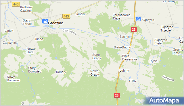 mapa Stare Grądy gmina Grodziec, Stare Grądy gmina Grodziec na mapie Targeo