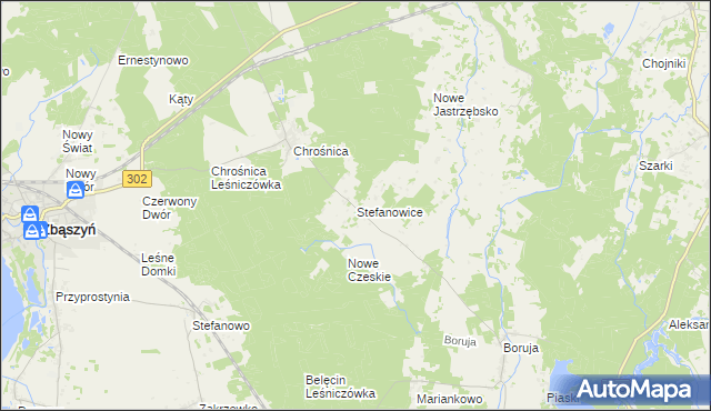 mapa Stefanowice gmina Zbąszyń, Stefanowice gmina Zbąszyń na mapie Targeo