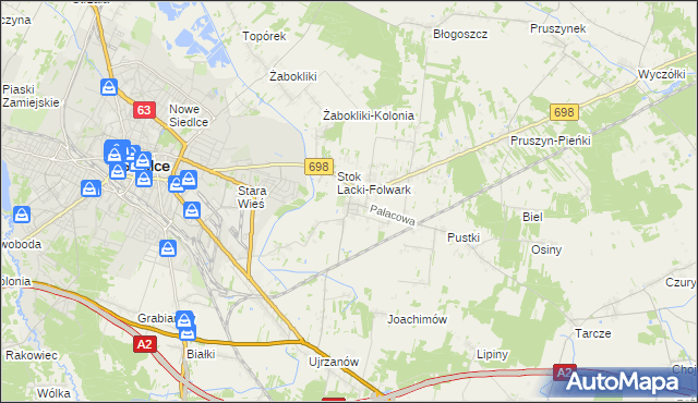 mapa Stok Lacki, Stok Lacki na mapie Targeo