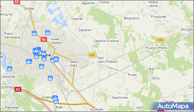mapa Stok Lacki-Folwark, Stok Lacki-Folwark na mapie Targeo