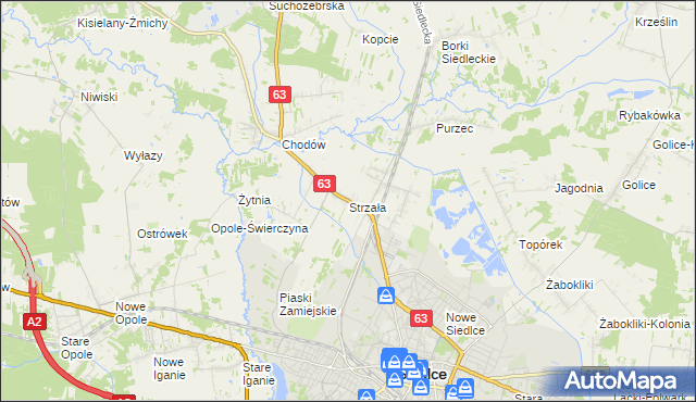 mapa Strzała gmina Siedlce, Strzała gmina Siedlce na mapie Targeo