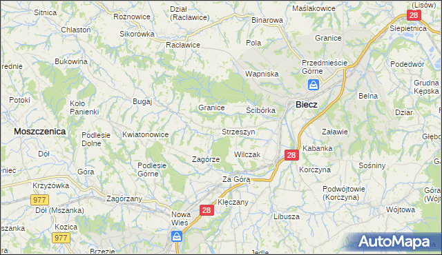 mapa Strzeszyn gmina Biecz, Strzeszyn gmina Biecz na mapie Targeo