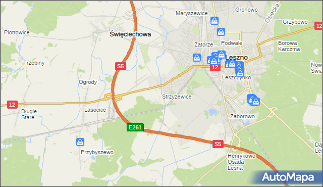 mapa Strzyżewice gmina Święciechowa, Strzyżewice gmina Święciechowa na mapie Targeo