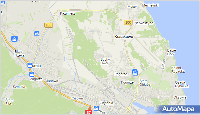 mapa Suchy Dwór gmina Kosakowo, Suchy Dwór gmina Kosakowo na mapie Targeo