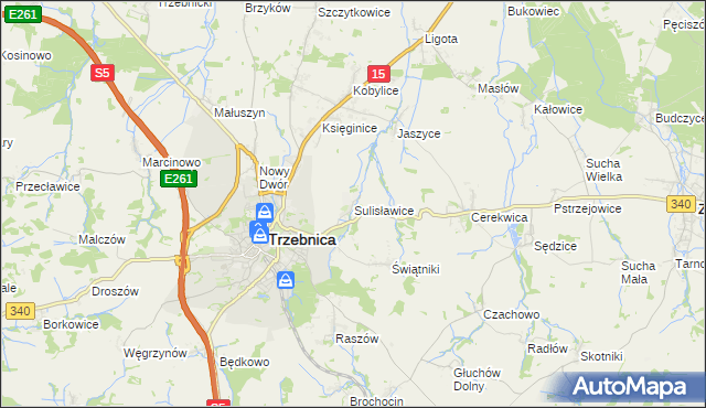 mapa Sulisławice gmina Trzebnica, Sulisławice gmina Trzebnica na mapie Targeo