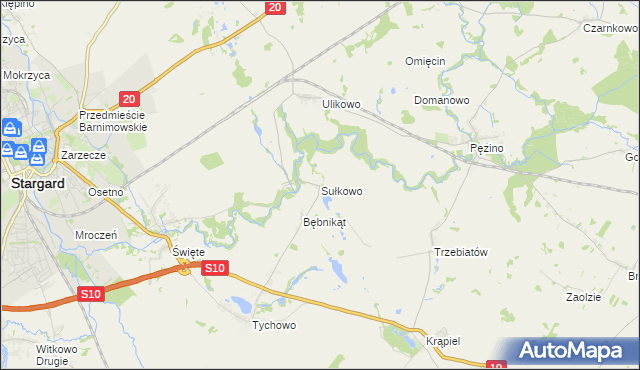 mapa Sułkowo gmina Stargard, Sułkowo gmina Stargard na mapie Targeo