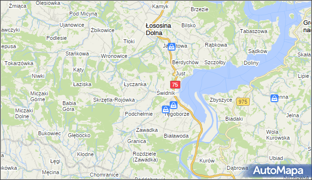 mapa Świdnik gmina Łososina Dolna, Świdnik gmina Łososina Dolna na mapie Targeo