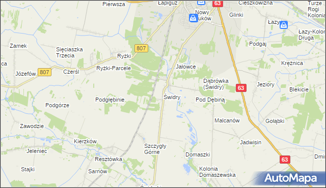 mapa Świdry gmina Łuków, Świdry gmina Łuków na mapie Targeo