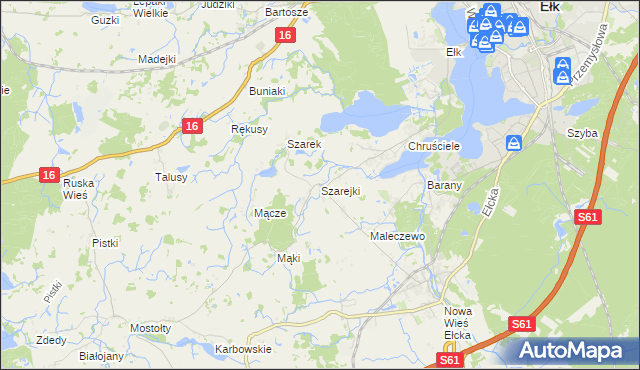 mapa Szarejki gmina Ełk, Szarejki gmina Ełk na mapie Targeo
