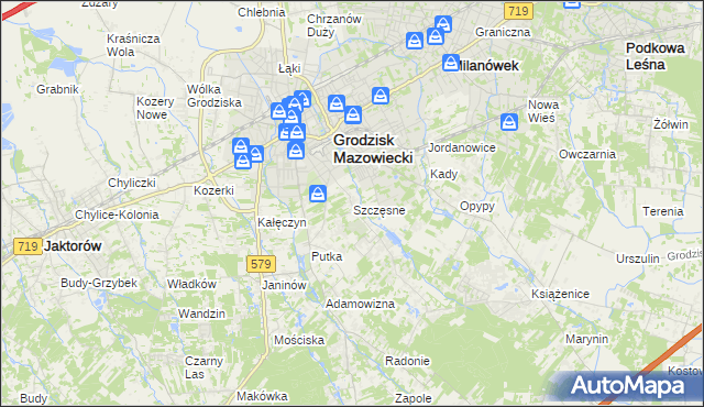 mapa Szczęsne gmina Grodzisk Mazowiecki, Szczęsne gmina Grodzisk Mazowiecki na mapie Targeo