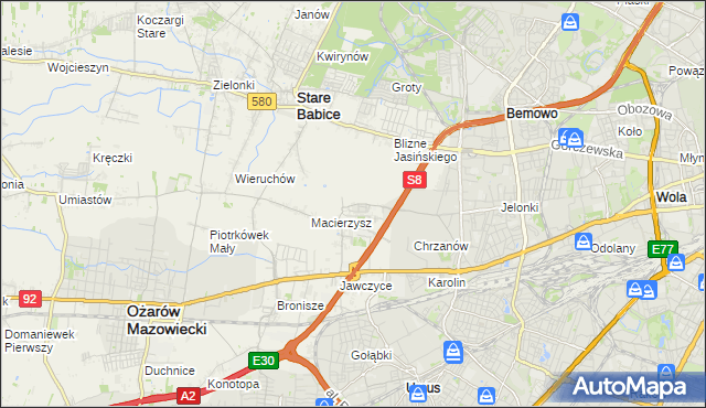 mapa Szeligi gmina Ożarów Mazowiecki, Szeligi gmina Ożarów Mazowiecki na mapie Targeo