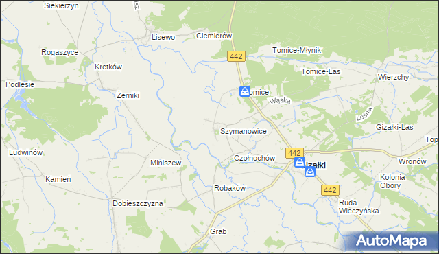 mapa Szymanowice gmina Gizałki, Szymanowice gmina Gizałki na mapie Targeo