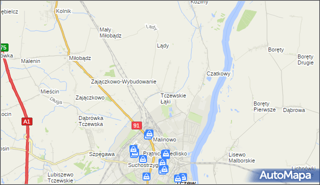 mapa Tczewskie Łąki, Tczewskie Łąki na mapie Targeo