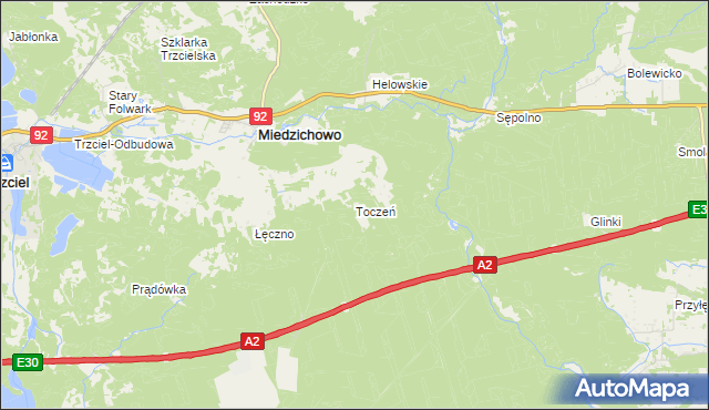 mapa Toczeń gmina Miedzichowo, Toczeń gmina Miedzichowo na mapie Targeo