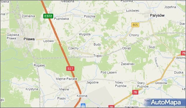 mapa Trąbki gmina Pilawa, Trąbki gmina Pilawa na mapie Targeo