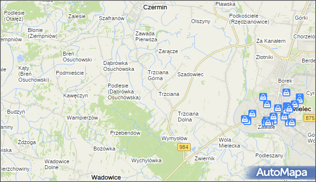 mapa Trzciana gmina Czermin, Trzciana gmina Czermin na mapie Targeo