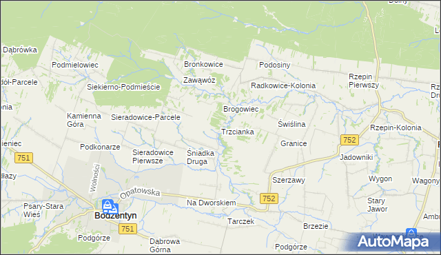 mapa Trzcianka gmina Bodzentyn, Trzcianka gmina Bodzentyn na mapie Targeo