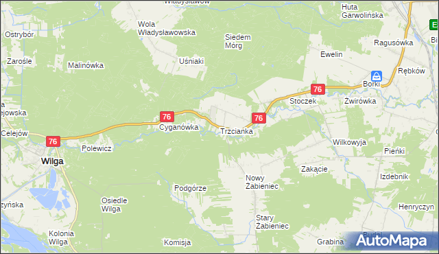 mapa Trzcianka gmina Wilga, Trzcianka gmina Wilga na mapie Targeo