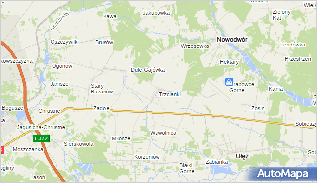 mapa Trzcianki gmina Nowodwór, Trzcianki gmina Nowodwór na mapie Targeo