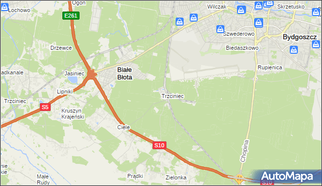 mapa Trzciniec gmina Białe Błota, Trzciniec gmina Białe Błota na mapie Targeo