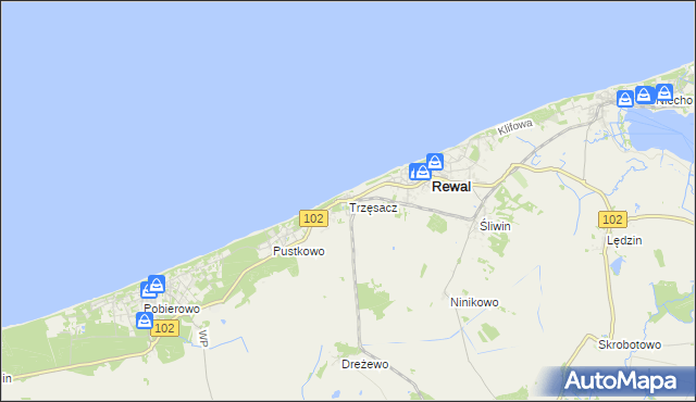mapa Trzęsacz gmina Rewal, Trzęsacz gmina Rewal na mapie Targeo