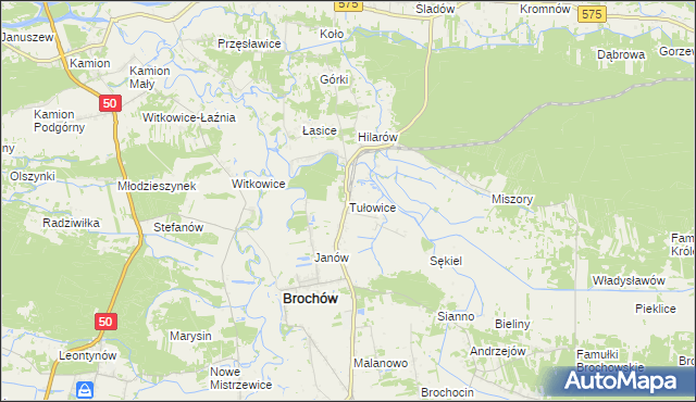 mapa Tułowice gmina Brochów, Tułowice gmina Brochów na mapie Targeo