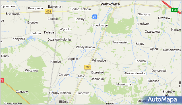 mapa Tur gmina Wartkowice, Tur gmina Wartkowice na mapie Targeo