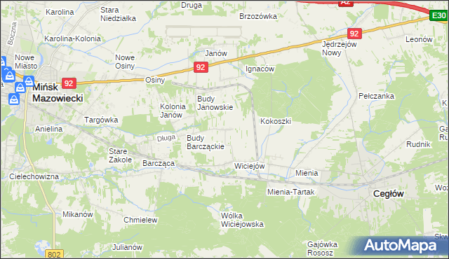 mapa Tyborów gmina Cegłów, Tyborów gmina Cegłów na mapie Targeo