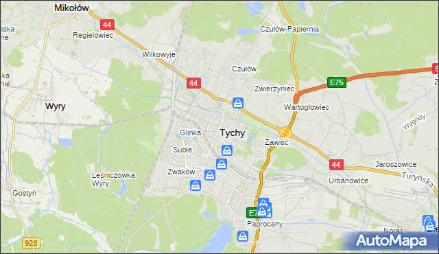 mapa Tychów, Tychy na mapie Targeo