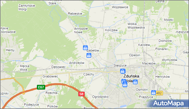 mapa Tymienice gmina Zduńska Wola, Tymienice gmina Zduńska Wola na mapie Targeo