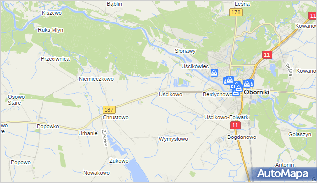 mapa Uścikowo gmina Oborniki, Uścikowo gmina Oborniki na mapie Targeo