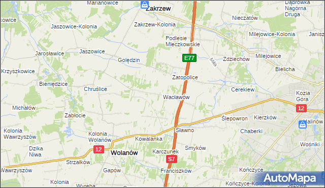 mapa Wacławów gmina Wolanów, Wacławów gmina Wolanów na mapie Targeo