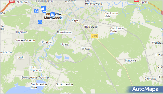 mapa Wąwał gmina Tomaszów Mazowiecki, Wąwał gmina Tomaszów Mazowiecki na mapie Targeo
