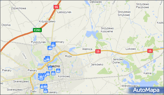 mapa Wełnica gmina Gniezno, Wełnica gmina Gniezno na mapie Targeo