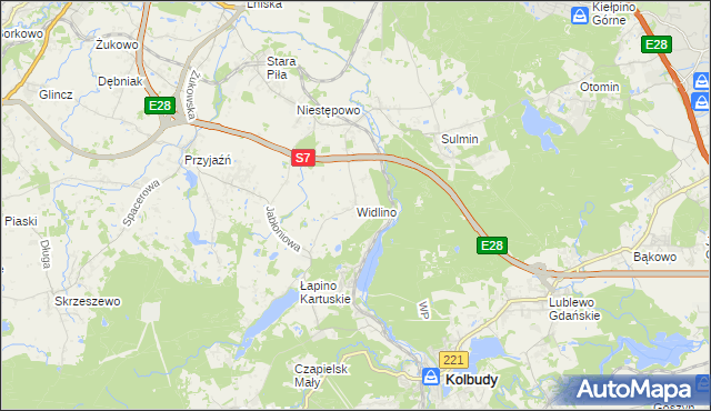 mapa Widlino gmina Żukowo, Widlino gmina Żukowo na mapie Targeo