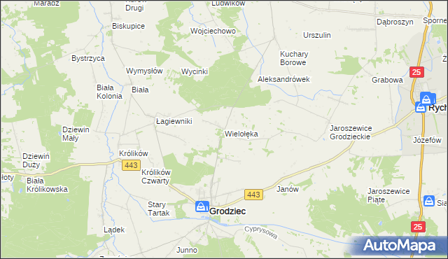 mapa Wielołęka gmina Grodziec, Wielołęka gmina Grodziec na mapie Targeo