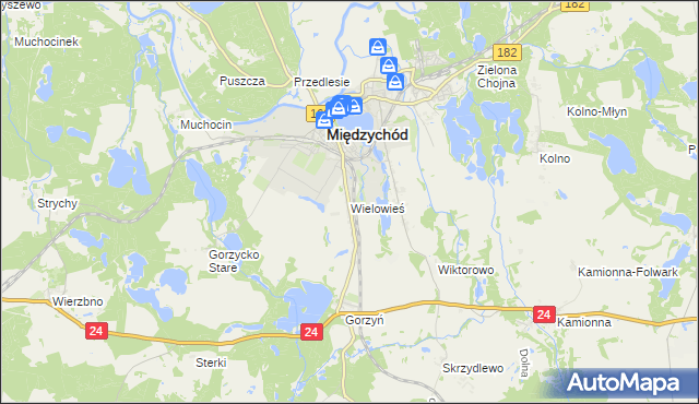 mapa Wielowieś gmina Międzychód, Wielowieś gmina Międzychód na mapie Targeo