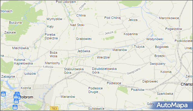 mapa Wierzbie gmina Charsznica, Wierzbie gmina Charsznica na mapie Targeo