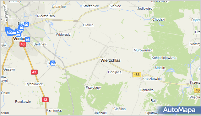 mapa Wierzchlas powiat wieluński, Wierzchlas powiat wieluński na mapie Targeo