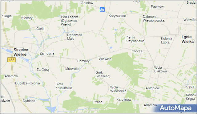 mapa Wiewiec, Wiewiec na mapie Targeo