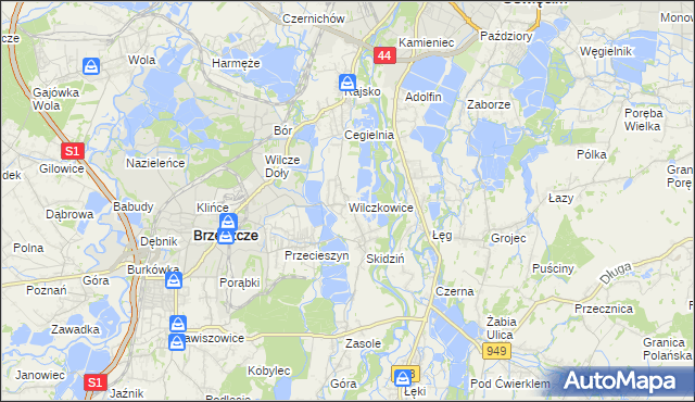 mapa Wilczkowice gmina Brzeszcze, Wilczkowice gmina Brzeszcze na mapie Targeo