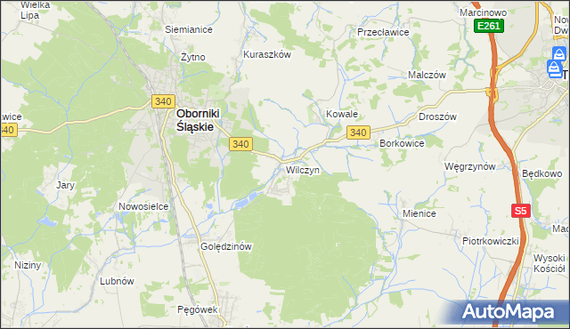 mapa Wilczyn gmina Oborniki Śląskie, Wilczyn gmina Oborniki Śląskie na mapie Targeo