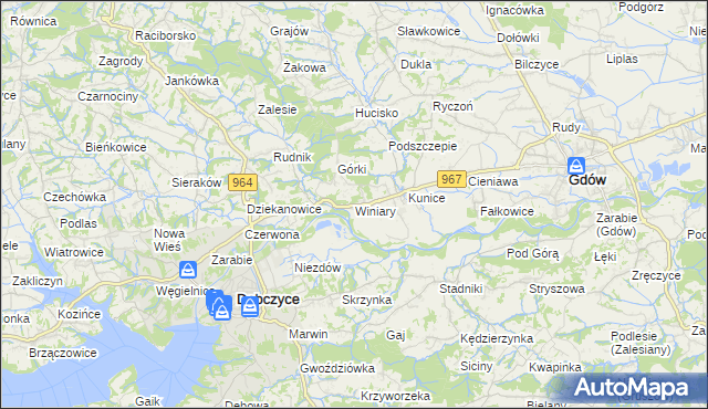 mapa Winiary gmina Gdów, Winiary gmina Gdów na mapie Targeo