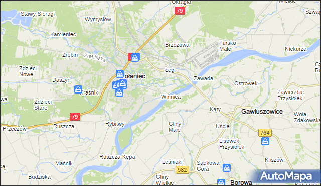 mapa Winnica gmina Połaniec, Winnica gmina Połaniec na mapie Targeo